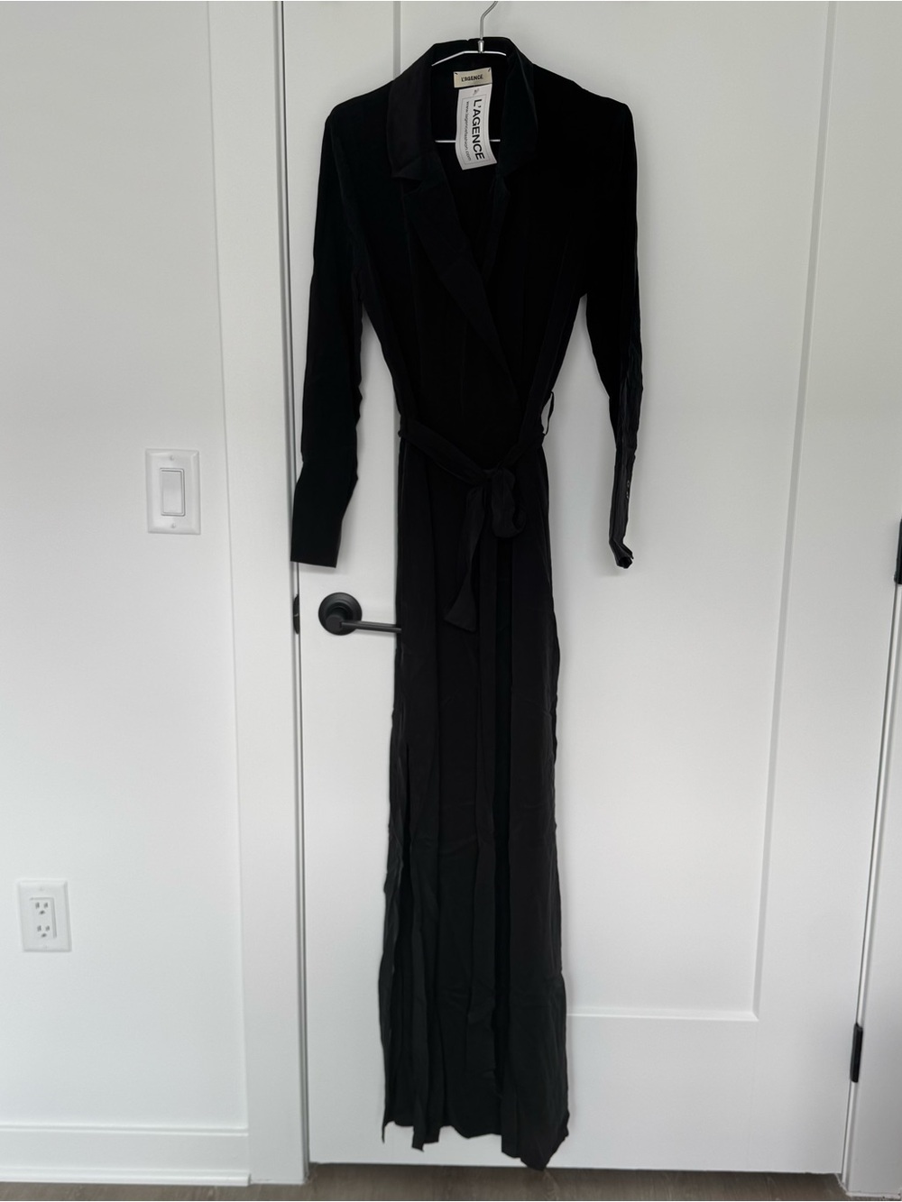 L'AGENCE Black Silk Wrap Maxi Dress XS Trench Trenchcoat Gown Early Archive Y2K
